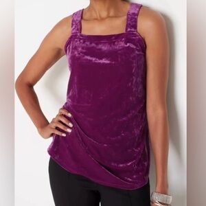J. Jill Crushed Velvet Wide Strap Tank Top Sugarbeet Purple XLP XL Petite